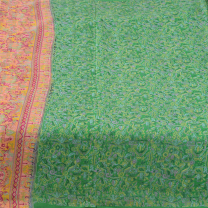 Sanskriti Vintage Sarees Green Indian Pure Silk Printed Sari 6yd Craft Fabric