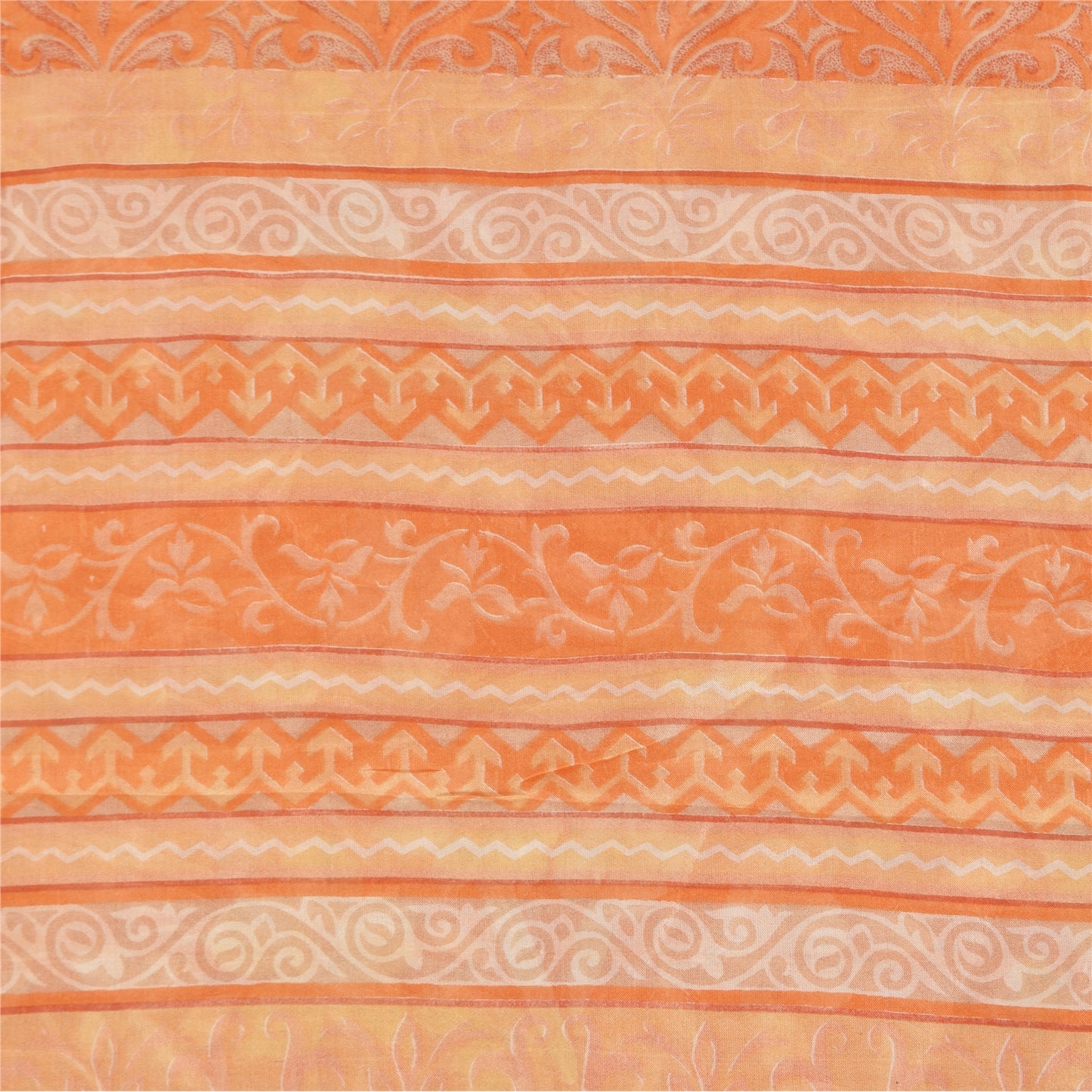 Sanskriti Vintage Sarees Orange Indian Pure Silk Printed Sari 5yd Craft Fabric