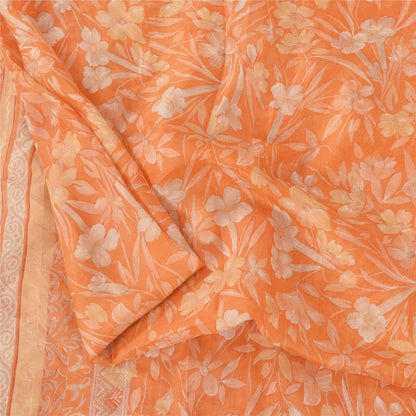 Sanskriti Vintage Sarees Orange Indian Pure Silk Printed Sari 5yd Craft Fabric