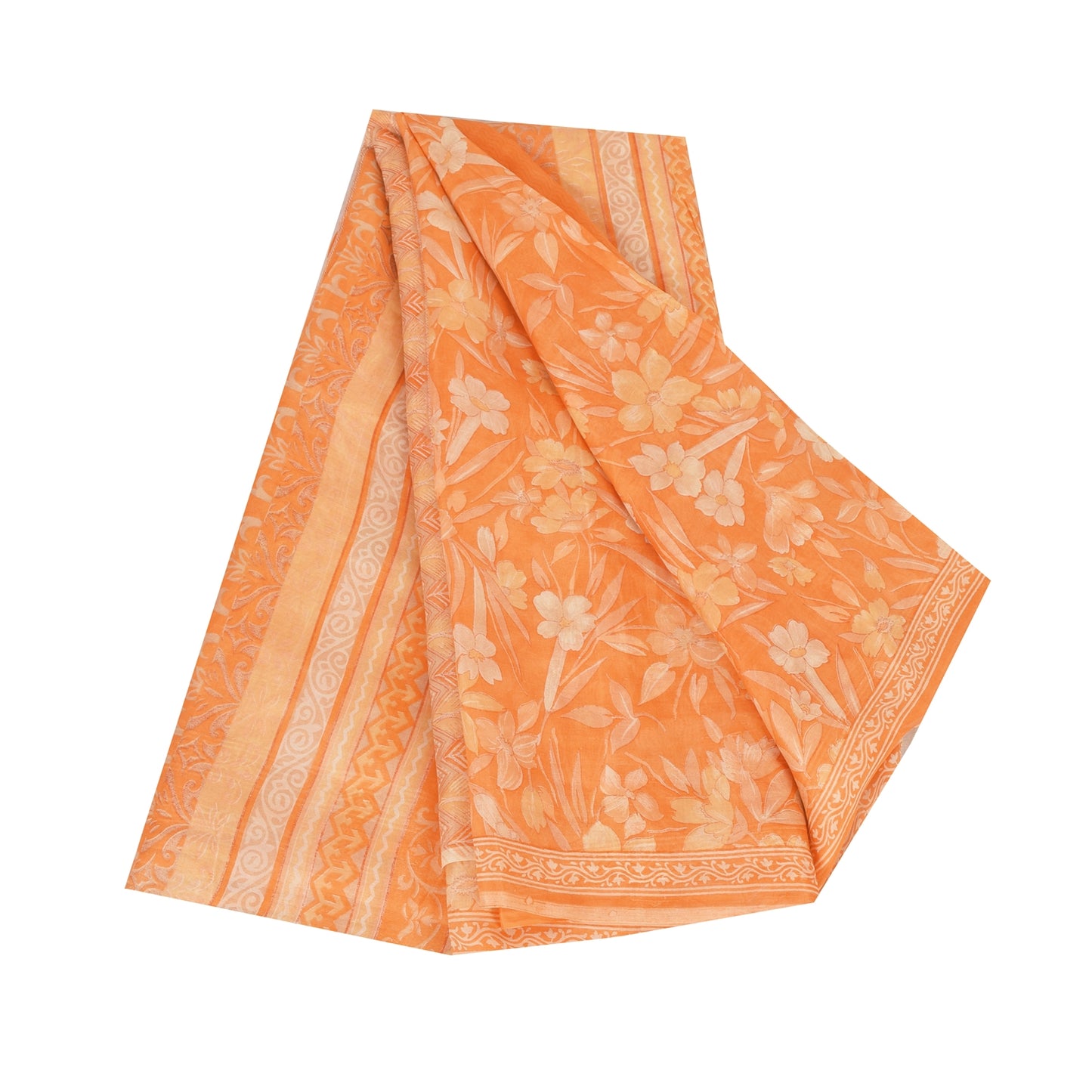 Sanskriti Vintage Sarees Orange Indian Pure Silk Printed Sari 5yd Craft Fabric