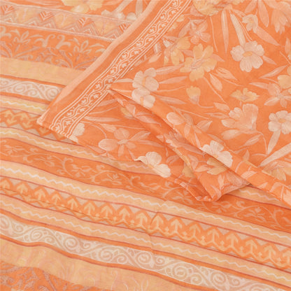 Sanskriti Vintage Sarees Orange Indian Pure Silk Printed Sari 5yd Craft Fabric