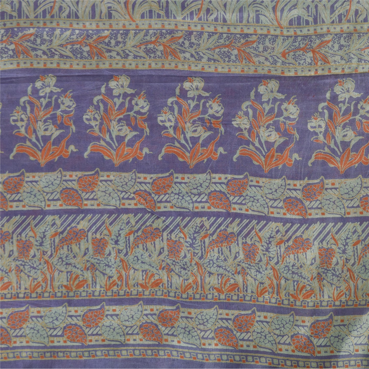 Sanskriti Vintage Sarees Blue Indian Pure Silk Printed Sari 5yd Craft Fabric