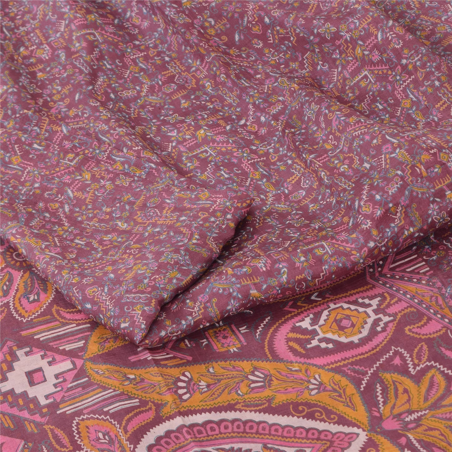 Sanskriti Vintage Sarees Mauve Indian Pure Silk Printed Sari 5yd Craft Fabric