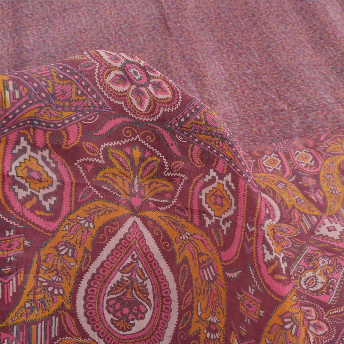 Sanskriti Vintage Sarees Mauve Indian Pure Silk Printed Sari 5yd Craft Fabric