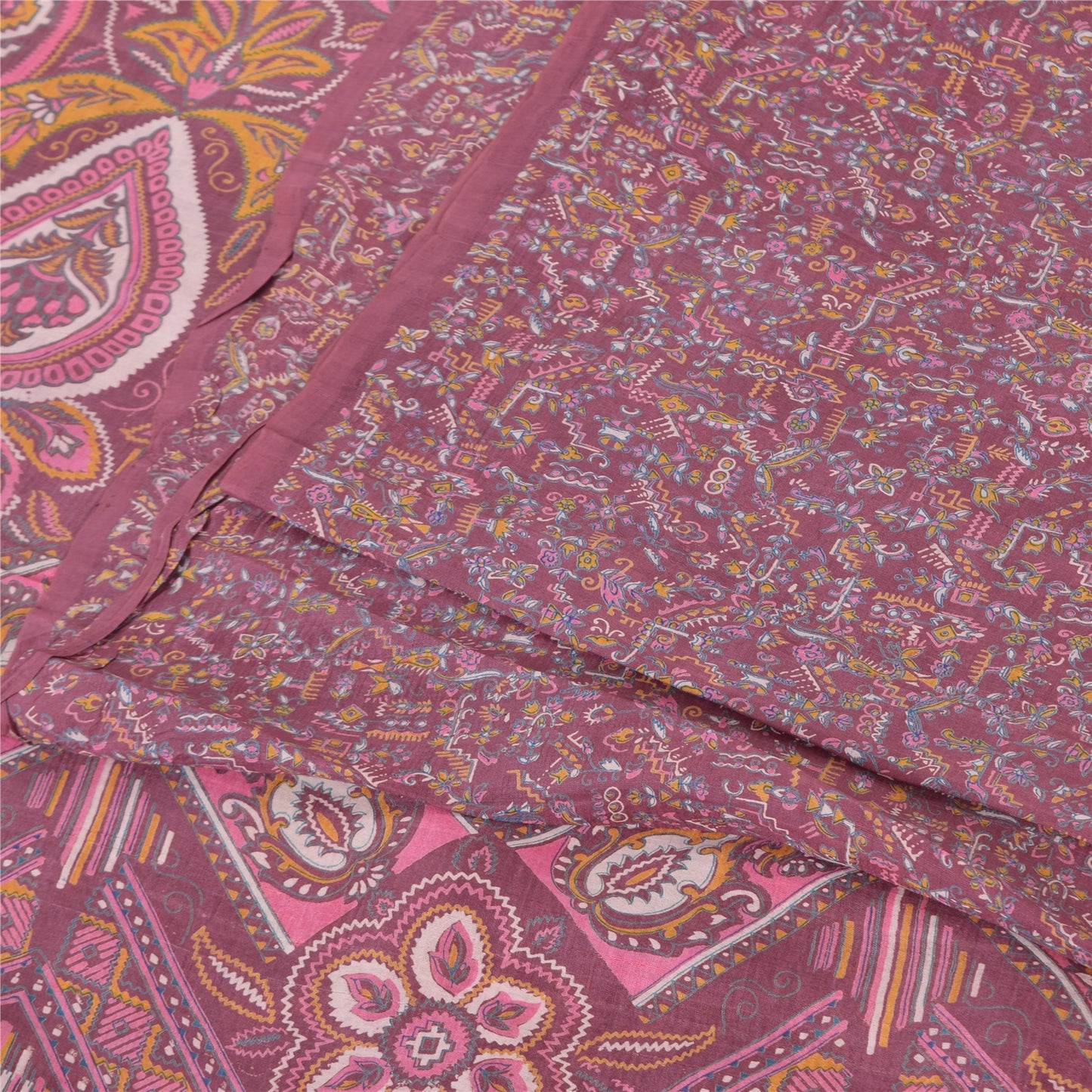 Sanskriti Vintage Sarees Mauve Indian Pure Silk Printed Sari 5yd Craft Fabric