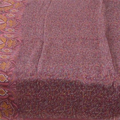 Sanskriti Vintage Sarees Mauve Indian Pure Silk Printed Sari 5yd Craft Fabric