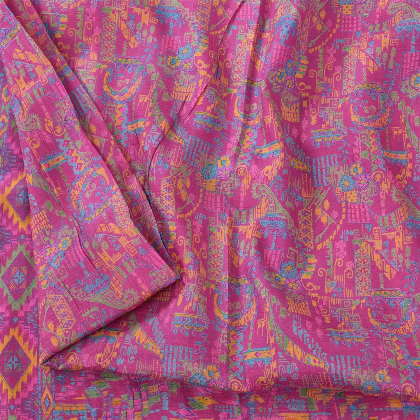 Sanskriti Vintage Sarees Blush-Pink Pure Silk Printed Sari 5yd Soft Craft Fabric