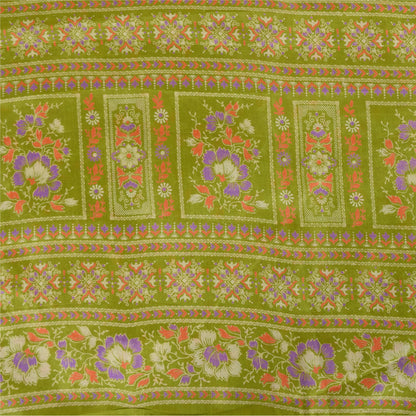 Sanskriti Vintage Sarees Green Pure Silk Floral Printed Sari 5yd Craft Fabric