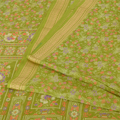 Sanskriti Vintage Sarees Green Pure Silk Floral Printed Sari 5yd Craft Fabric