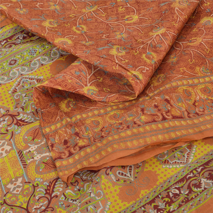 Sanskriti Vintage Sarees Indian Peach Pure Silk Printed Sari 5yd Craft Fabric