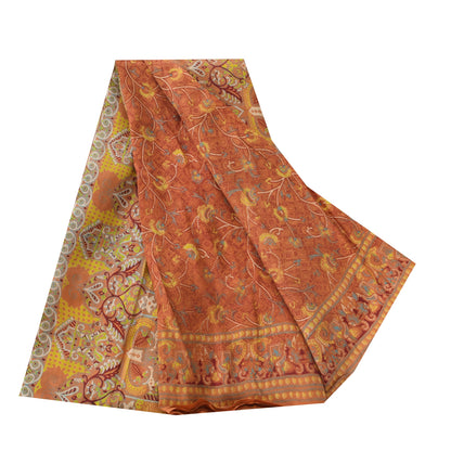 Sanskriti Vintage Sarees Indian Peach Pure Silk Printed Sari 5yd Craft Fabric