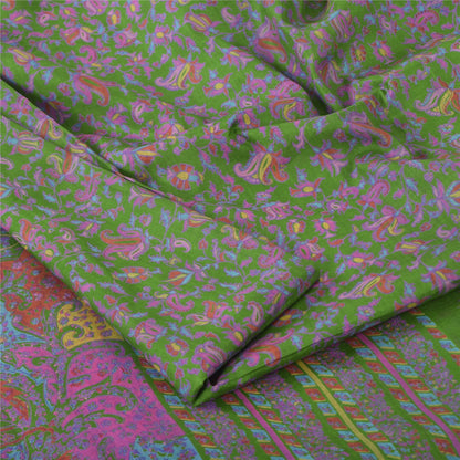 Sanskriti Vintage Sarees Green Indian Pure Silk Printed Sari 5yd Craft Fabric