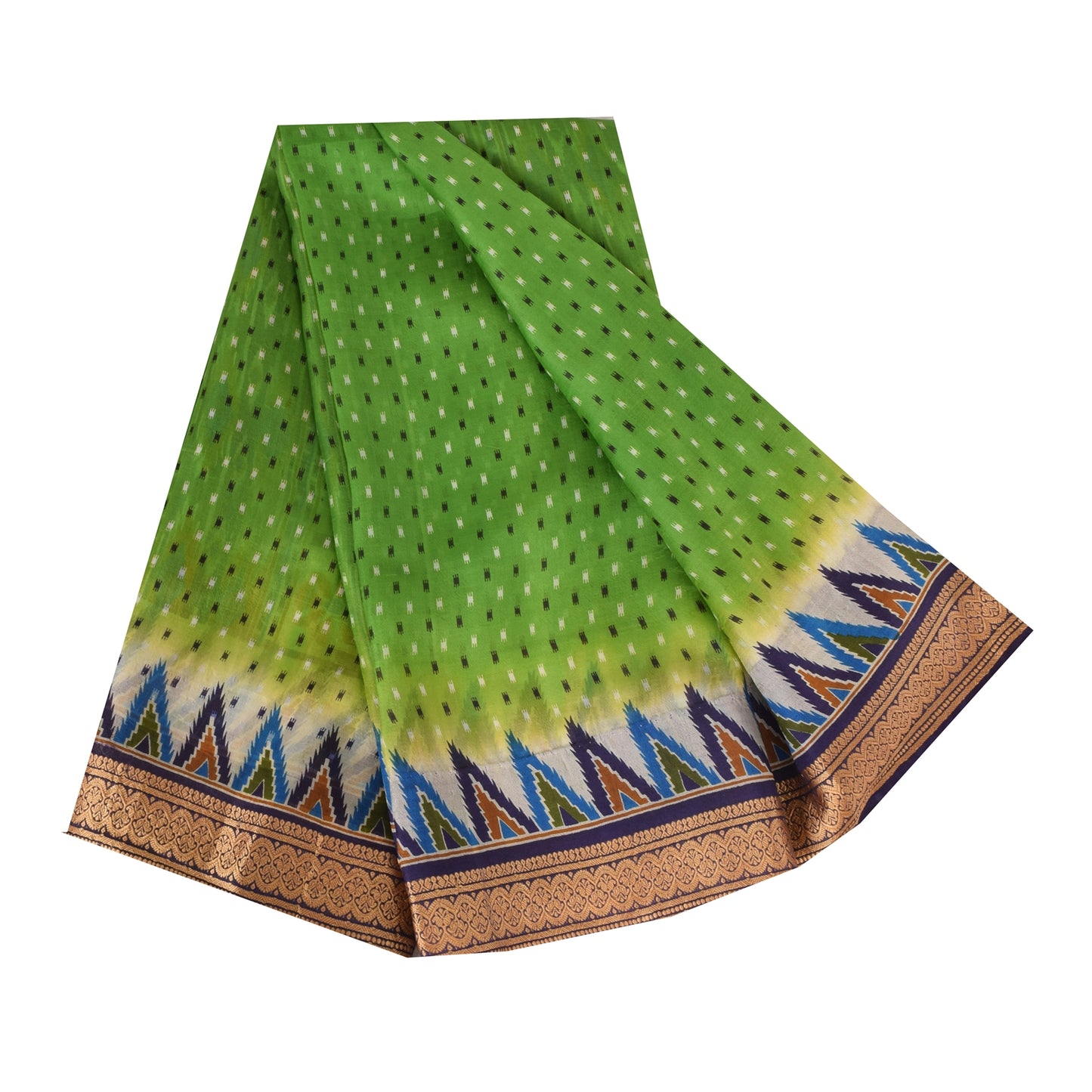 Sanskriti Vintage Sarees Green Woven Border Pure Silk Print Sari Craft Fabric