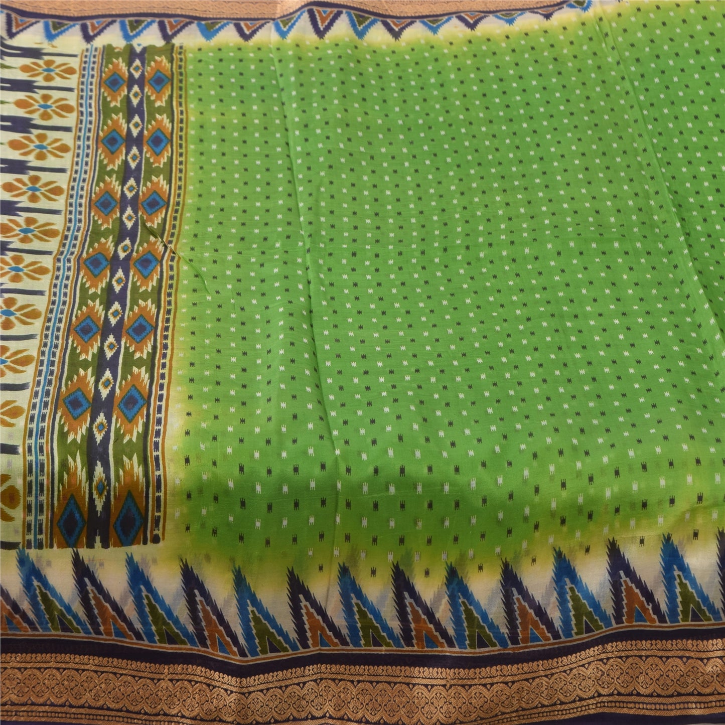 Sanskriti Vintage Sarees Green Woven Border Pure Silk Print Sari Craft Fabric