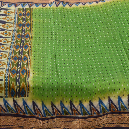 Sanskriti Vintage Sarees Green Woven Border Pure Silk Print Sari Craft Fabric