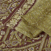 Sanskriti Vintage Sarees Green/Brown Pure Silk Print Sari 5yd Flora Craft Fabric