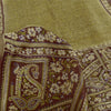 Sanskriti Vintage Sarees Green/Brown Pure Silk Print Sari 5yd Flora Craft Fabric