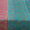 Sanskriti Vintage Sarees Blue/Pink Pure Silk Printed Sari 5yd Soft Craft Fabric