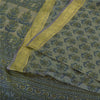 Sanskriti Vintage Sarees Green Zari Border Pure Silk Print Sari 5yd Craft Fabric