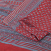 Sanskriti Vintage Sarees Red-Grayish Blue Pure Silk Print Sari 5yd Craft Fabric