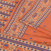 Sanskriti Vintage Sarees Orange/Blue Pure Silk Printed Sari 6yd Craft Fabric