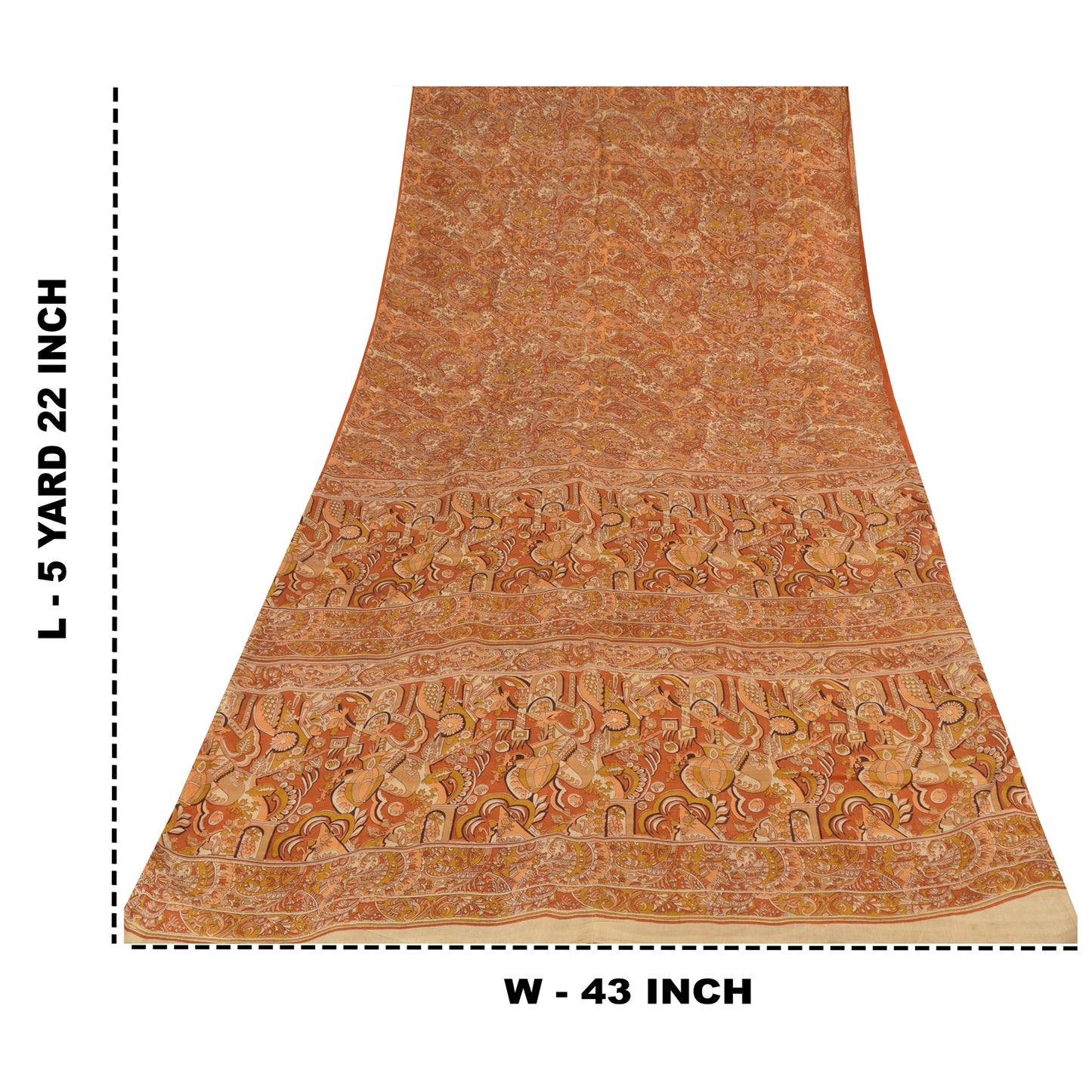 Sanskriti Vintage Sarees Orange 100% Pure Silk Printed Sari 5yd Craft Fabric