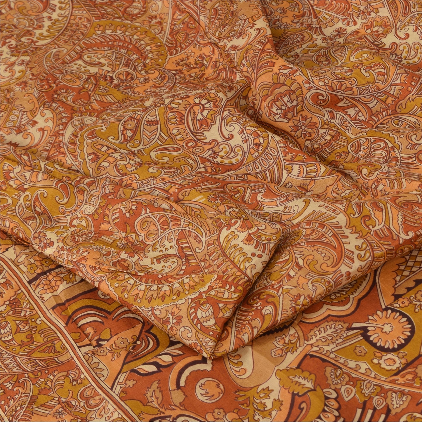 Sanskriti Vintage Sarees Orange 100% Pure Silk Printed Sari 5yd Craft Fabric