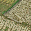 Sanskriti Vintage Sarees Green/Cream Pure Silk Printed Sari Floral Craft Fabric