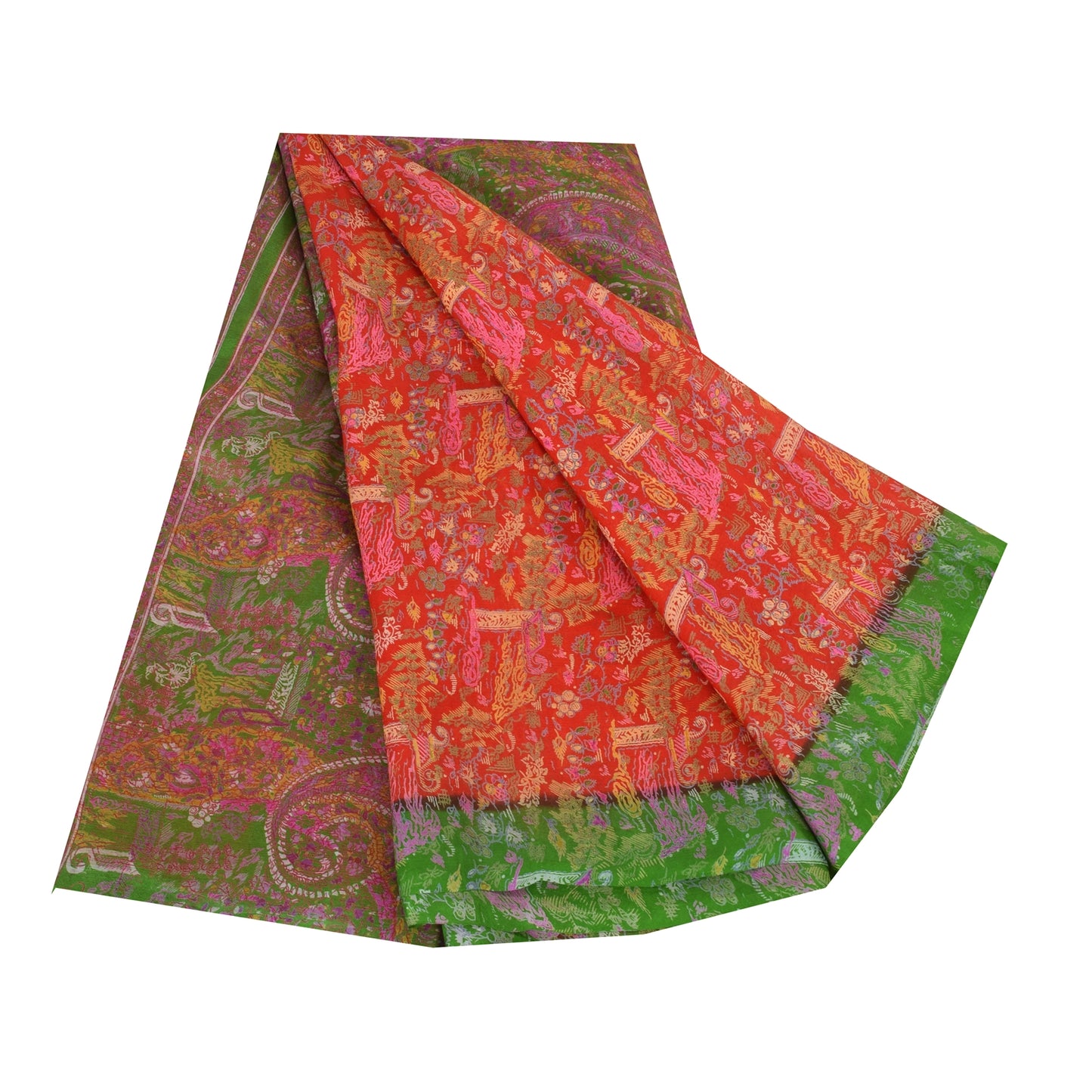 Sanskriti Vintage Sarees From India Red Pure Silk Printed Sari 5yd Craft Fabric