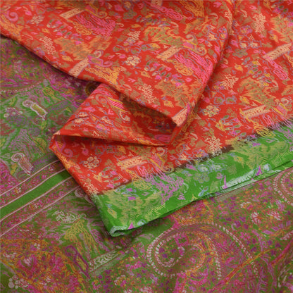 Sanskriti Vintage Sarees From India Red Pure Silk Printed Sari 5yd Craft Fabric