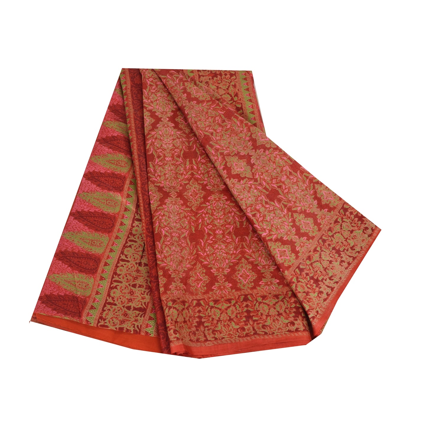 Sanskriti Vintage Sarees Red Indian Pure Silk Printed Sari 5yd Craft Fabric