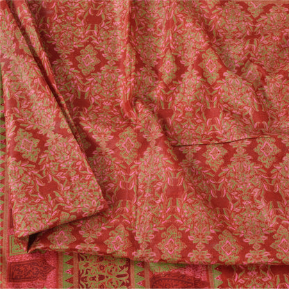 Sanskriti Vintage Sarees Red Indian Pure Silk Printed Sari 5yd Craft Fabric