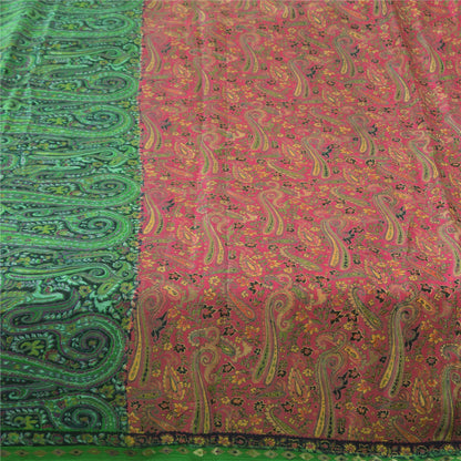 Sanskriti Vintage Sarees From India Pink Pure Silk Printed Sari 5yd Craft Fabric