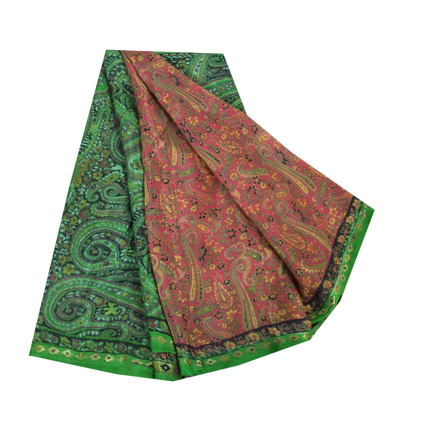 Sanskriti Vintage Sarees From India Pink Pure Silk Printed Sari 5yd Craft Fabric