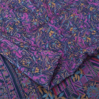 Sanskriti Vintage Sarees Purple 100% Pure Silk Printed Sari 5yd SoftCraft Fabric