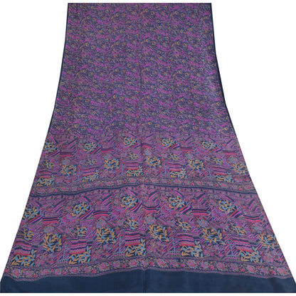 Sanskriti Vintage Sarees Purple 100% Pure Silk Printed Sari 5yd SoftCraft Fabric