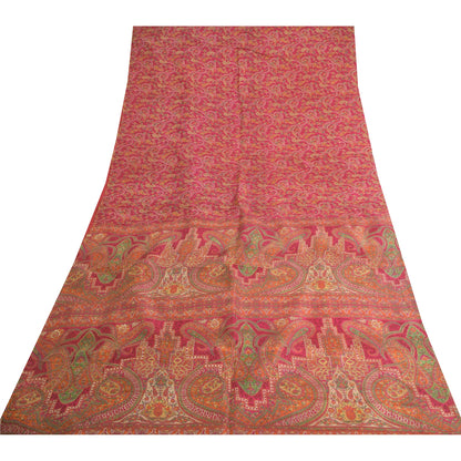 Sanskriti Vintage Sarees Dark Pink 100% Pure Silk Printed Sari 5yd Craft Fabric