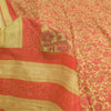 Sanskriti Vintage Sarees Cream/Pink 100% Pure Silk Printed Sari 5yd Craft Fabric