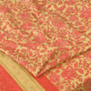 Sanskriti Vintage Sarees Cream/Pink 100% Pure Silk Printed Sari 5yd Craft Fabric