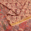 Sanskriti Vintage Sarees Peach Zari Border Pure Silk Print Sari 6yd Craft Fabric