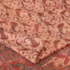 Sanskriti Vintage Sarees Peach Zari Border Pure Silk Print Sari 6yd Craft Fabric