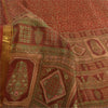 Sanskriti Vintage Sarees Orange Zari Border Pure Silk Printed Sari Craft Fabric