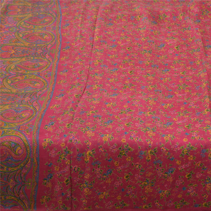 Sanskriti Vintage Sarees Dark Pink 100% Pure Silk Printed Sari 6yd Craft Fabric