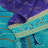 Sanskriti Vintage Sarees Purple/Blue Pure Silk Animal Printed Sari 5yd Fabric