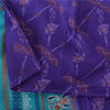 Sanskriti Vintage Sarees Purple/Blue Pure Silk Animal Printed Sari 5yd Fabric