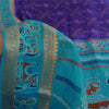 Sanskriti Vintage Sarees Purple/Blue Pure Silk Animal Printed Sari 5yd Fabric