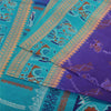 Sanskriti Vintage Sarees Purple/Blue Pure Silk Animal Printed Sari 5yd Fabric