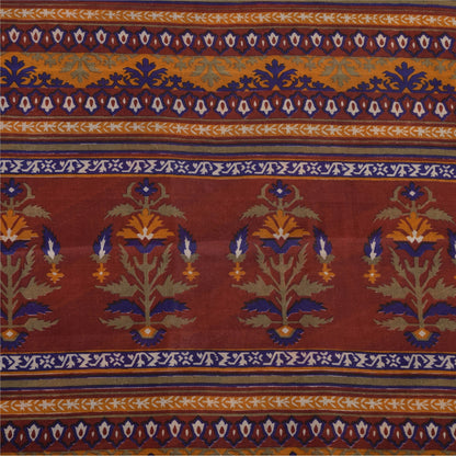 Sanskriti Vintage Sarees Blue/Orange Pure Silk Printed Sari 5yd Craft Fabric