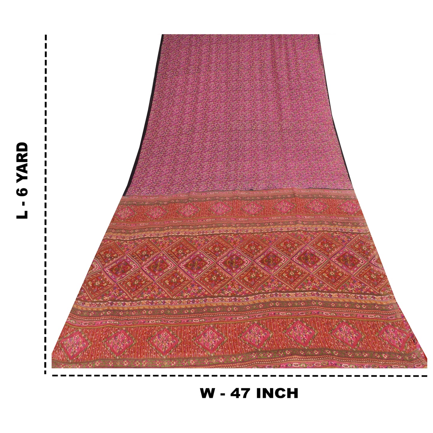 Sanskriti Vintage Sarees Pink Indian 100%Pure Silk Printed Sari 6yd Craft Fabric