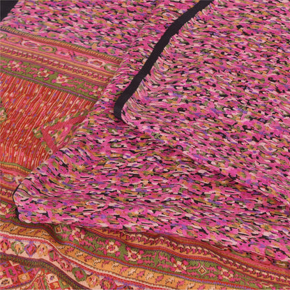 Sanskriti Vintage Sarees Pink Indian 100%Pure Silk Printed Sari 6yd Craft Fabric